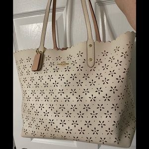 Coach Tote in Cream colored eyelet design.